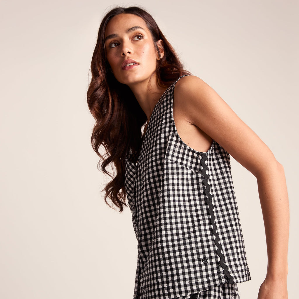 Lila Womens Short Sleeve Gingham Check Shirt - Black Check - Image 6
