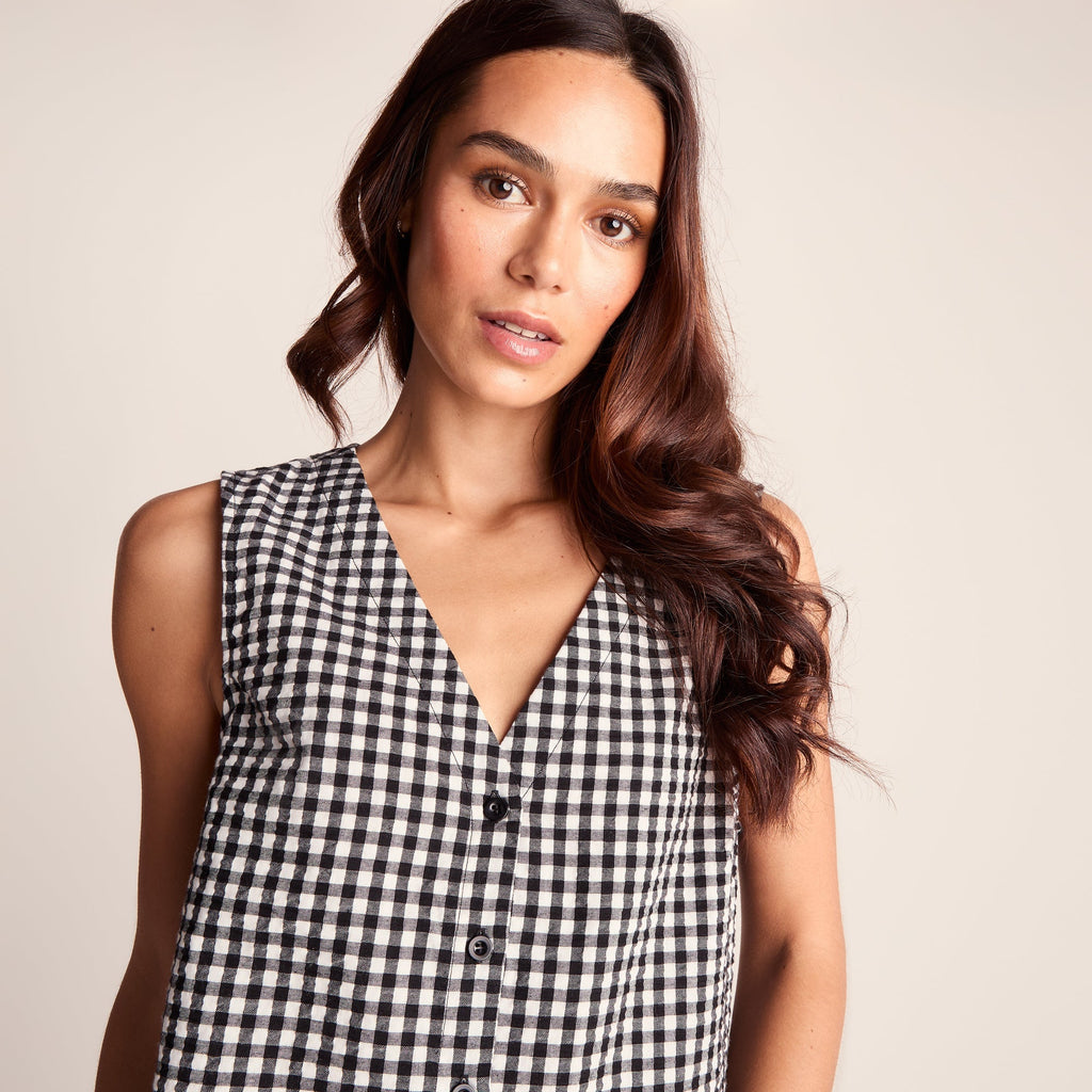 Lila Womens Short Sleeve Gingham Check Shirt - Black Check - Image 7