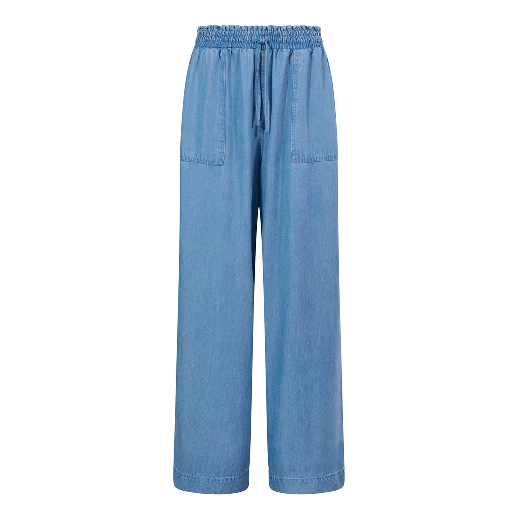 Lucy Womens Wide Leg Denim Look Trousers - Faded Indigo - Image 7