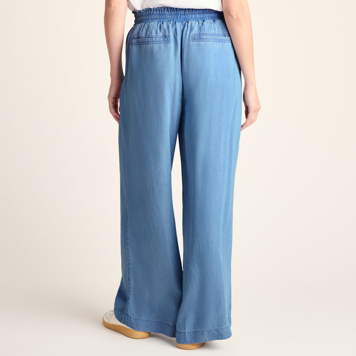 Lucy Womens Wide Leg Denim Look Trousers - Faded Indigo - Image 3