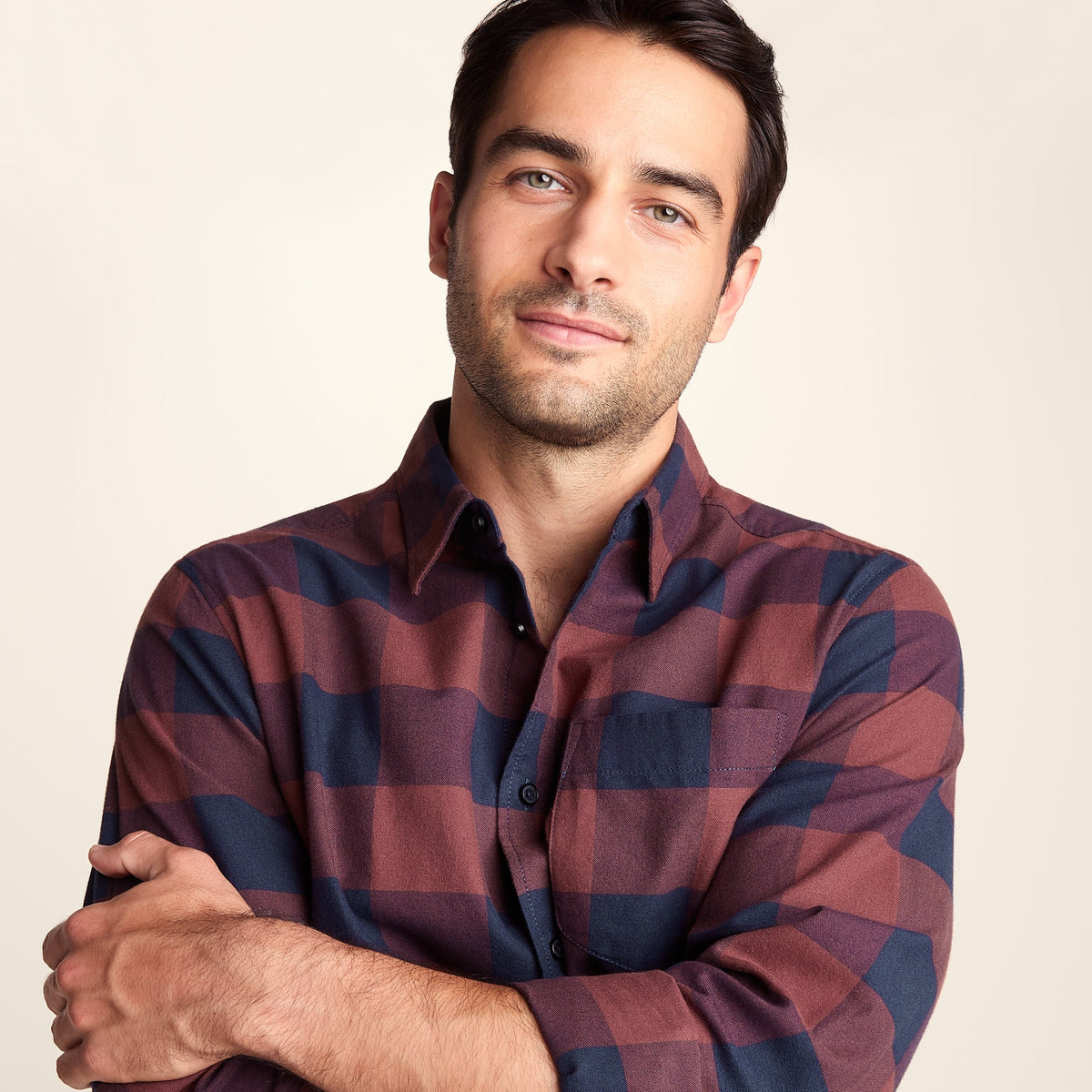 Marcel Mens Brushed Flannel Check Shirt - Blue & Brown Check - Image 5