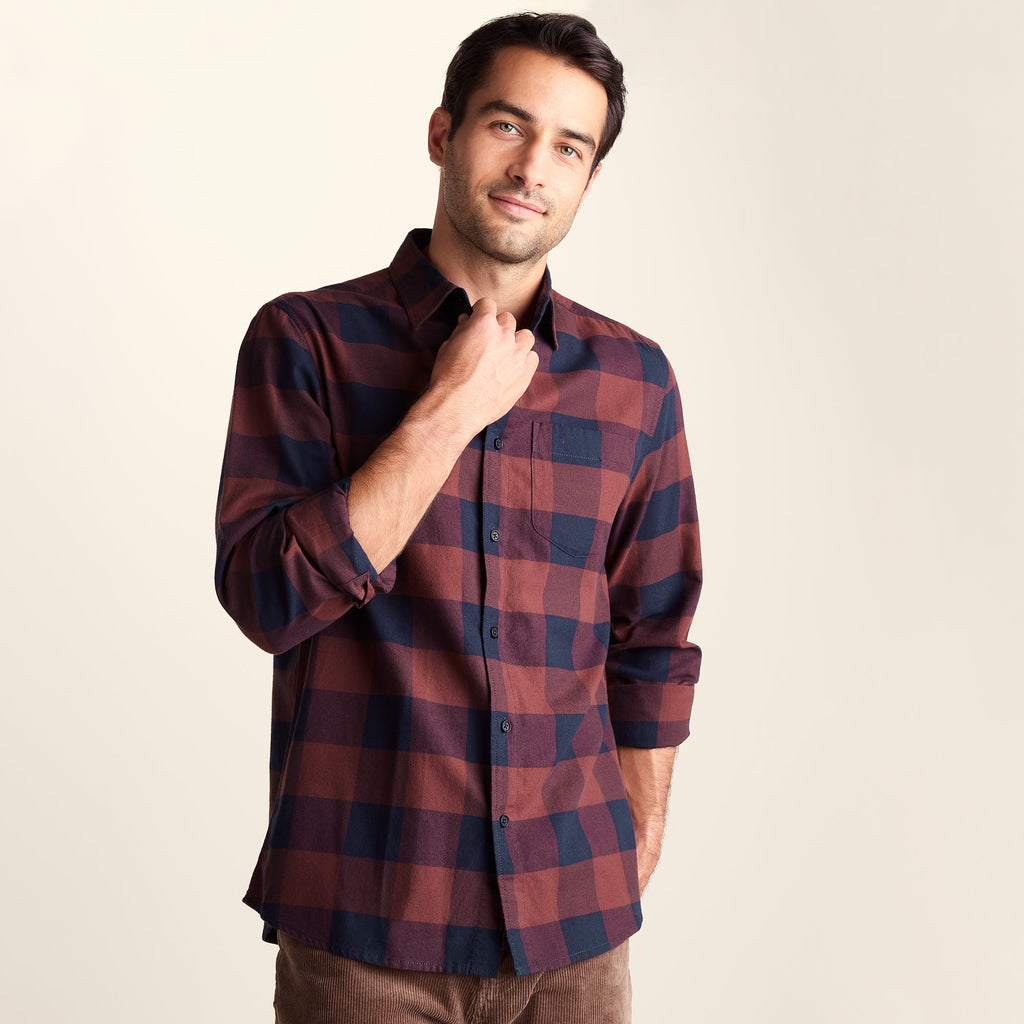 Marcel Mens Brushed Flannel Check Shirt - Blue & Brown Check - Image 6