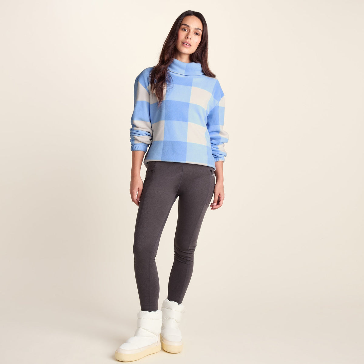 March Womens Relaxed Fit Microfleece Pullover - Powder Blue Gingham - Image 2