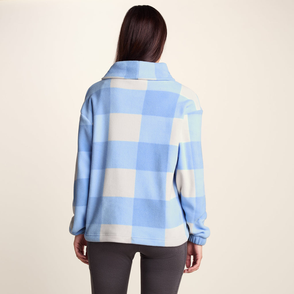 March Womens Relaxed Fit Microfleece Pullover - Powder Blue Gingham - Image 3