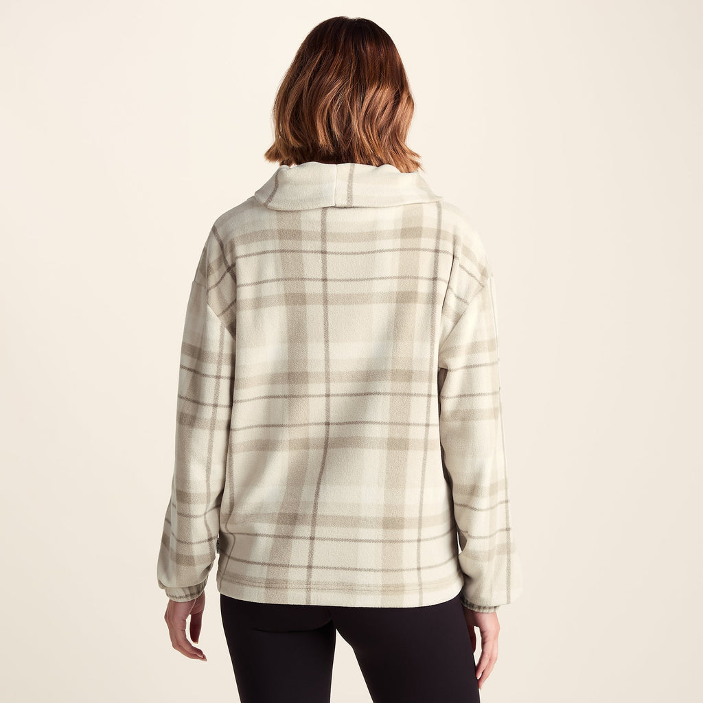 March Womens Relaxed Fit Microfleece Pullover - Simply Taupe Check - Image 3