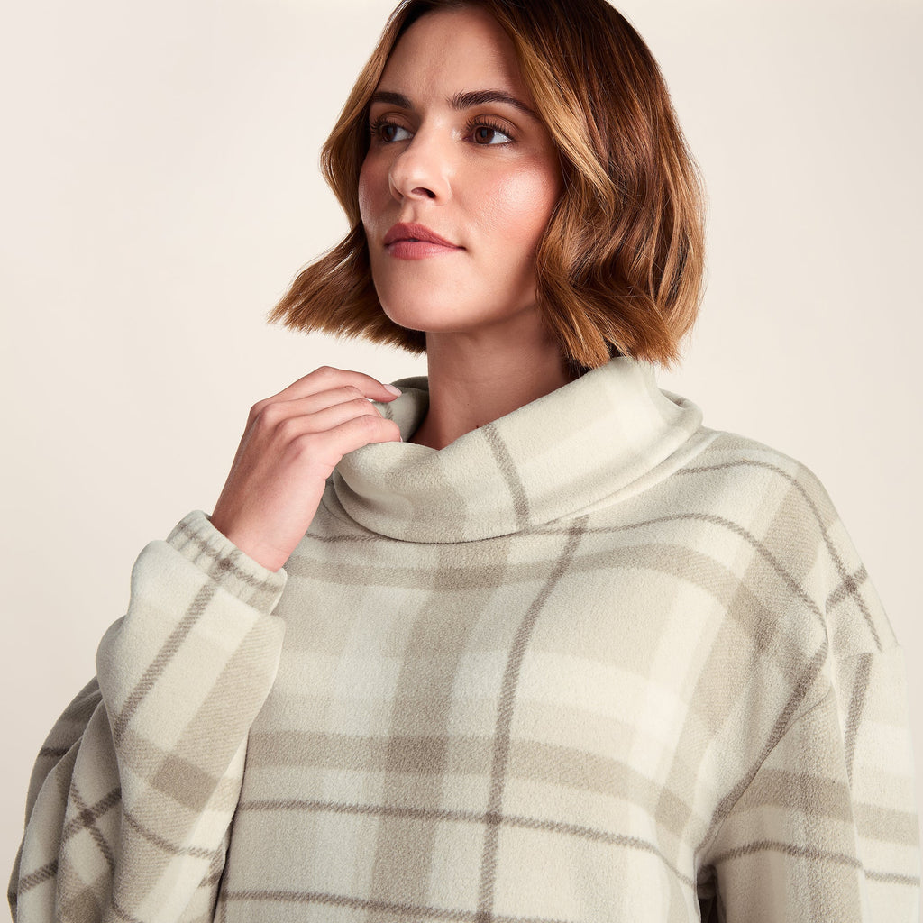 March Womens Relaxed Fit Microfleece Pullover - Simply Taupe Check - Image 5