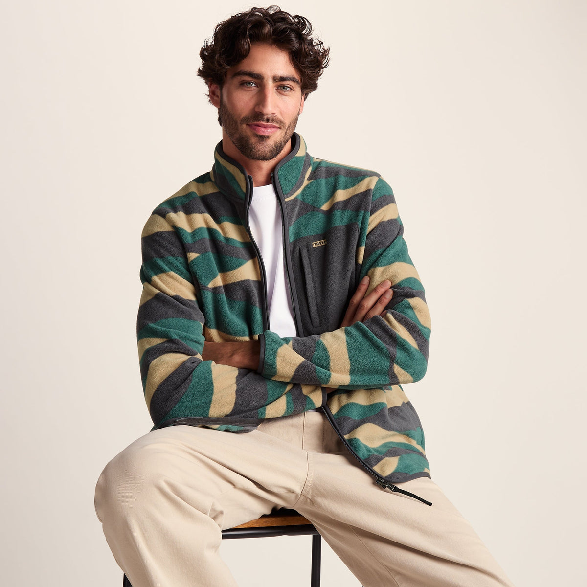 Miles Mens Relaxed Fit Microfleece Jacket - Sand Landscape Print - Image 4