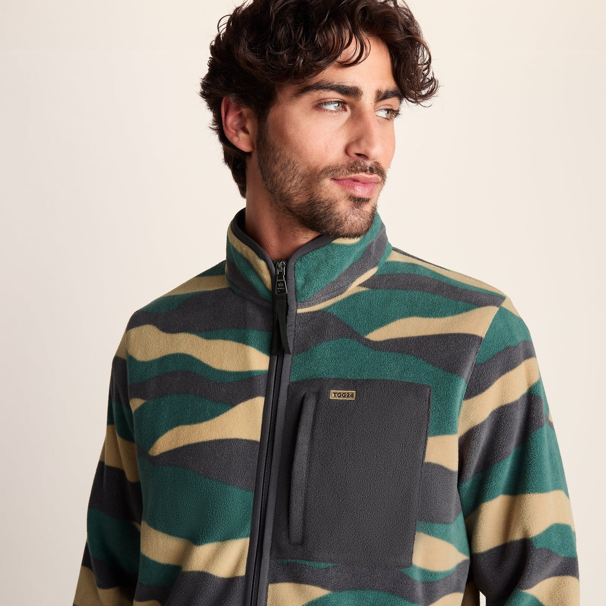 Miles Mens Relaxed Fit Microfleece Jacket - Sand Landscape Print - Image 5