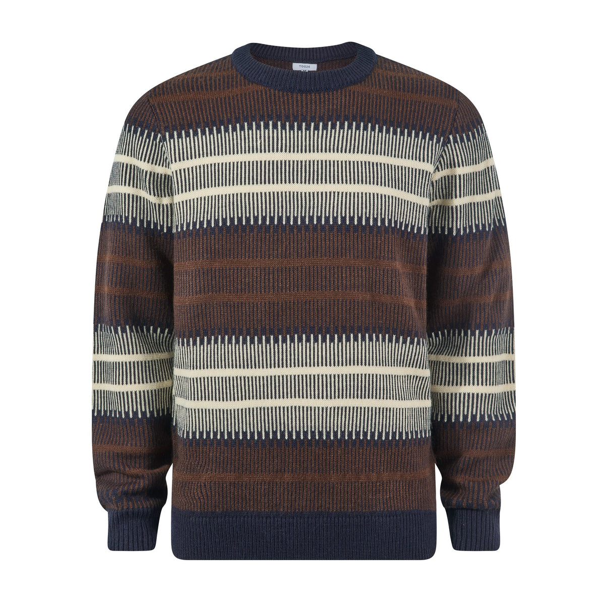 Milo Mens Fairisle Inspired Crew Knit Jumper - Deepest Blue Fairisle - Image 6