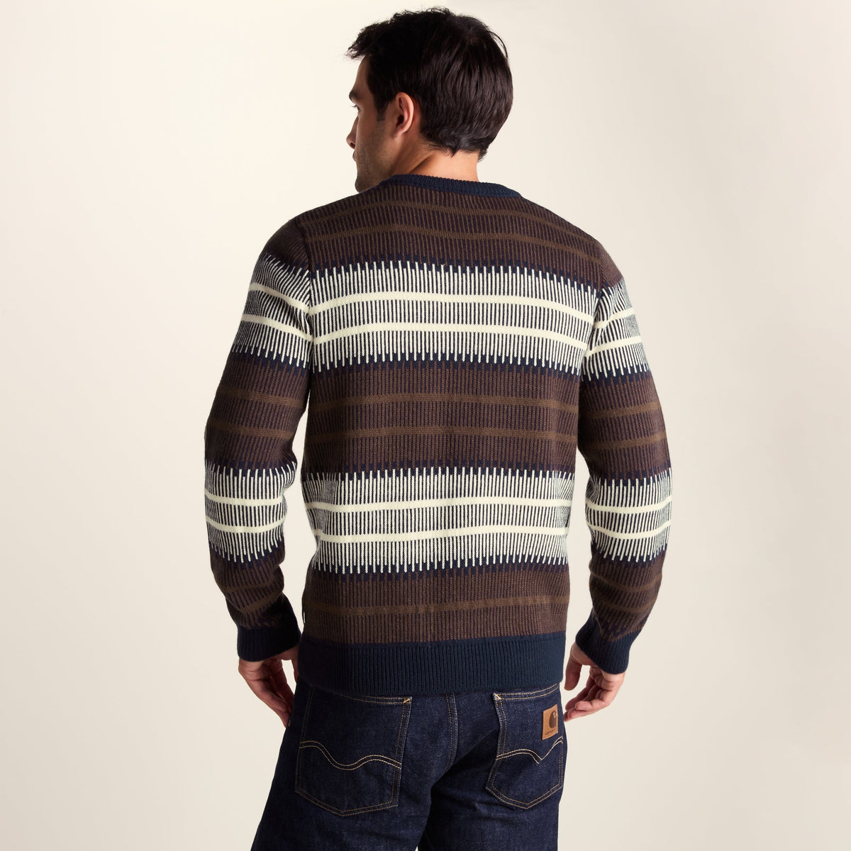 Milo Mens Fairisle Inspired Crew Knit Jumper - Deepest Blue Fairisle - Image 3