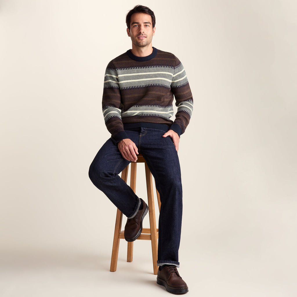 Milo Mens Fairisle Inspired Crew Knit Jumper - Deepest Blue Fairisle - Image 4