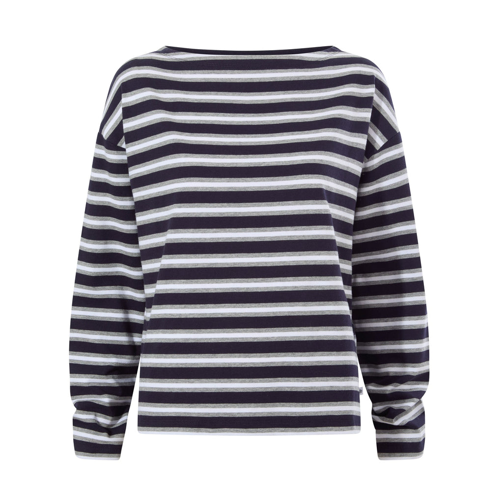 Misty Womens Supersoft Cotton Striped Boat Neck T-Shirt - Deepest Blue Stripe - Image 6