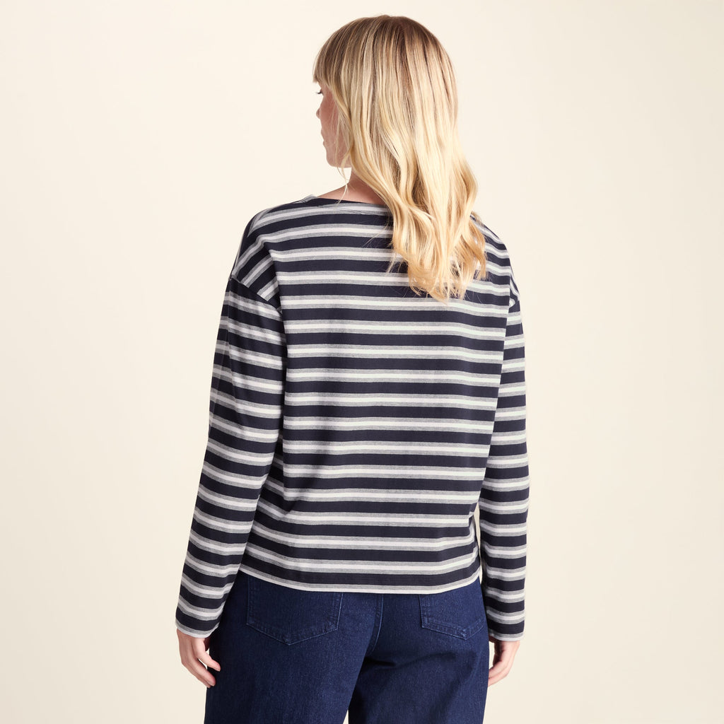 Misty Womens Supersoft Cotton Striped Boat Neck T-Shirt - Deepest Blue Stripe - Image 3