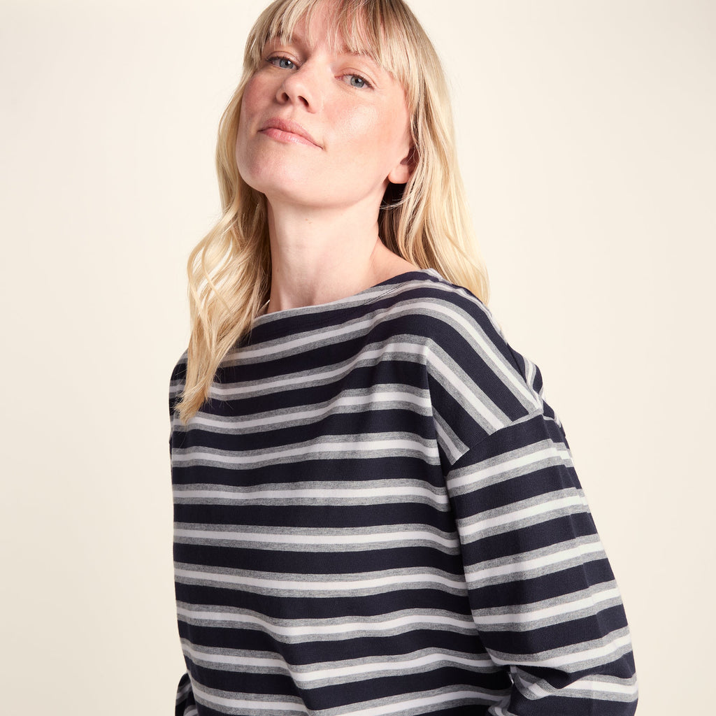Misty Womens Supersoft Cotton Striped Boat Neck T-Shirt - Deepest Blue Stripe - Image 5