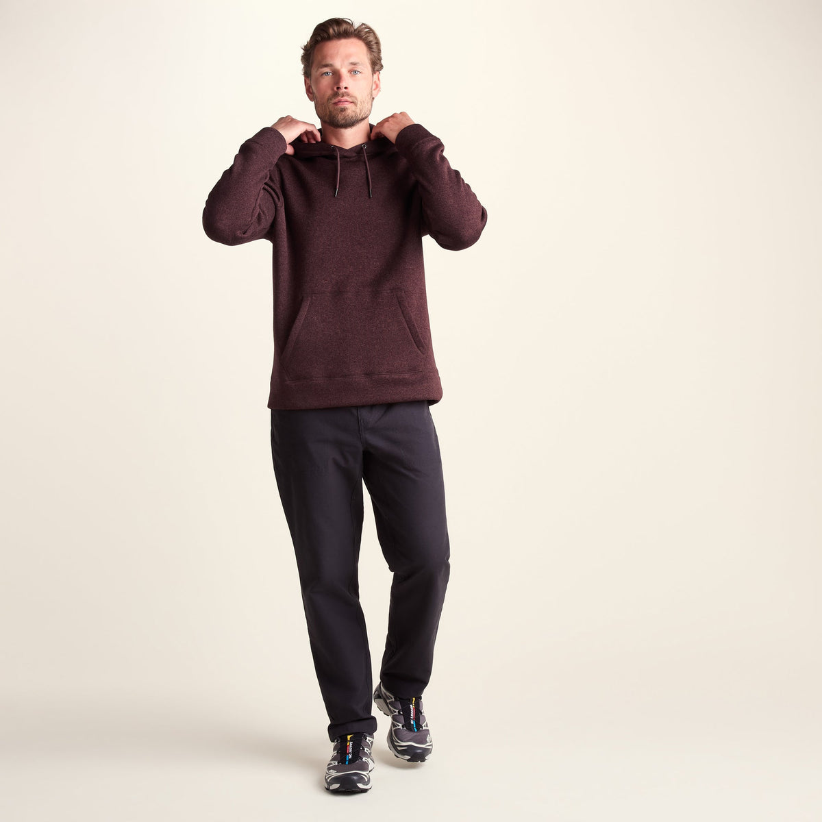 Mosby Mens Supersoft Knitlook Fleece Hoody - Chestnut Brown Melange - Image 2