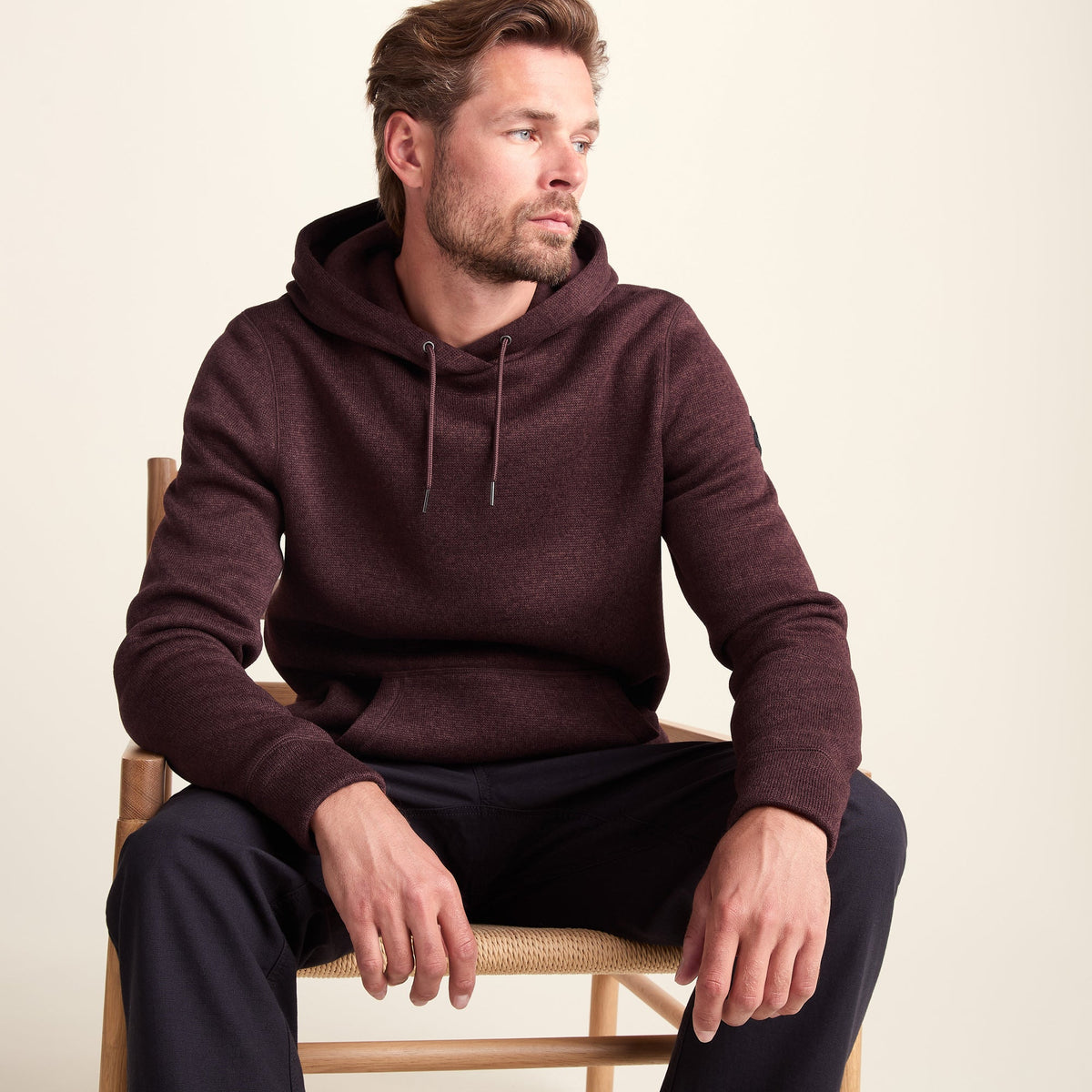 Mosby Mens Supersoft Knitlook Fleece Hoody - Chestnut Brown Melange - Image 4