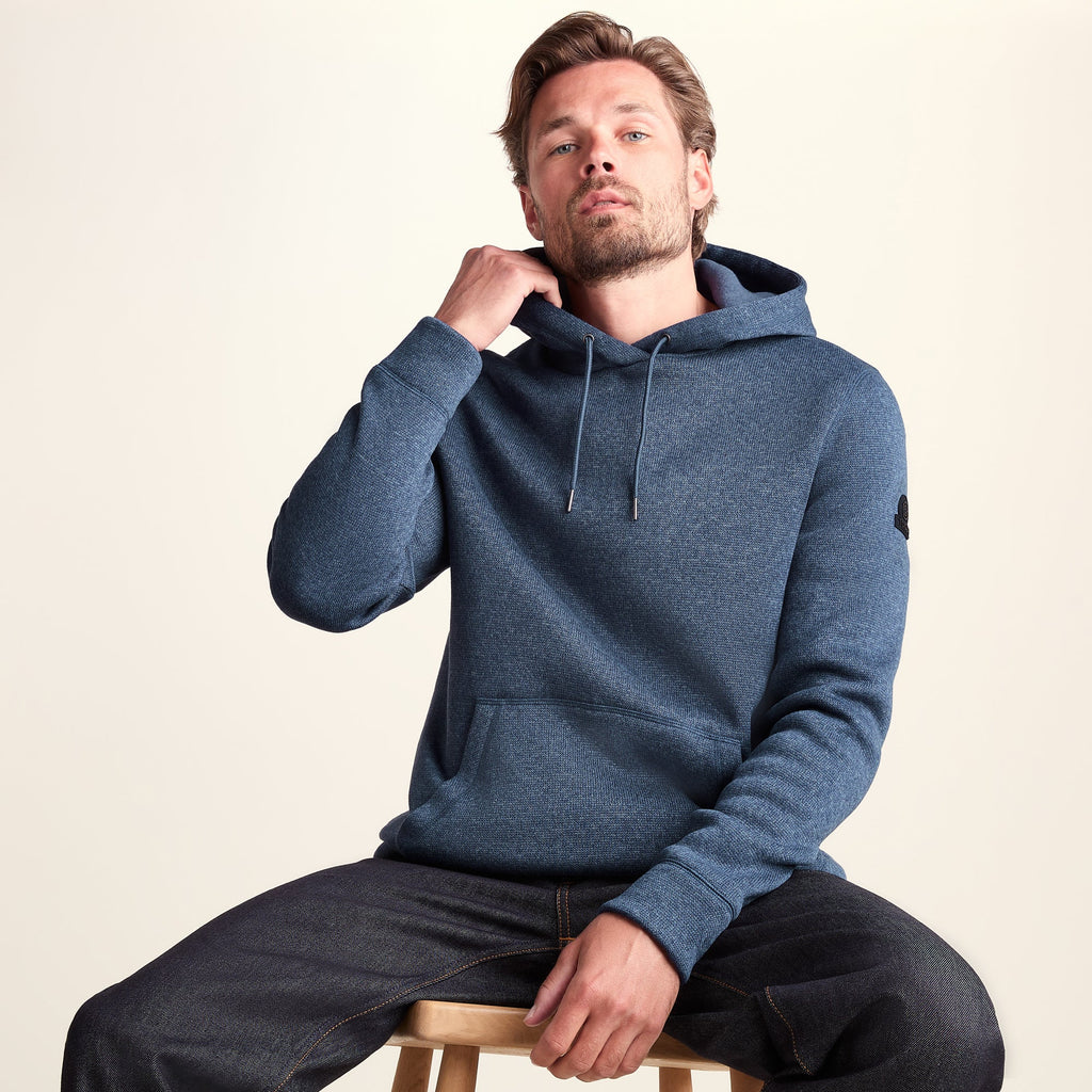 Mosby Mens Supersoft Knitlook Fleece Hoody - Smokey Blue Melange - Image 4