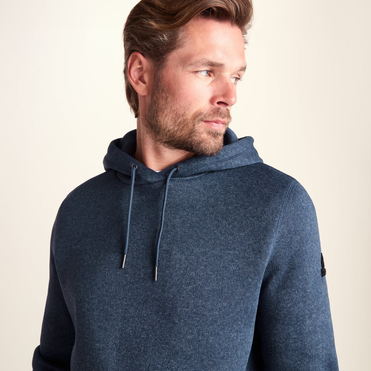 Mosby Mens Supersoft Knitlook Fleece Hoody - Smokey Blue Melange - Image 5
