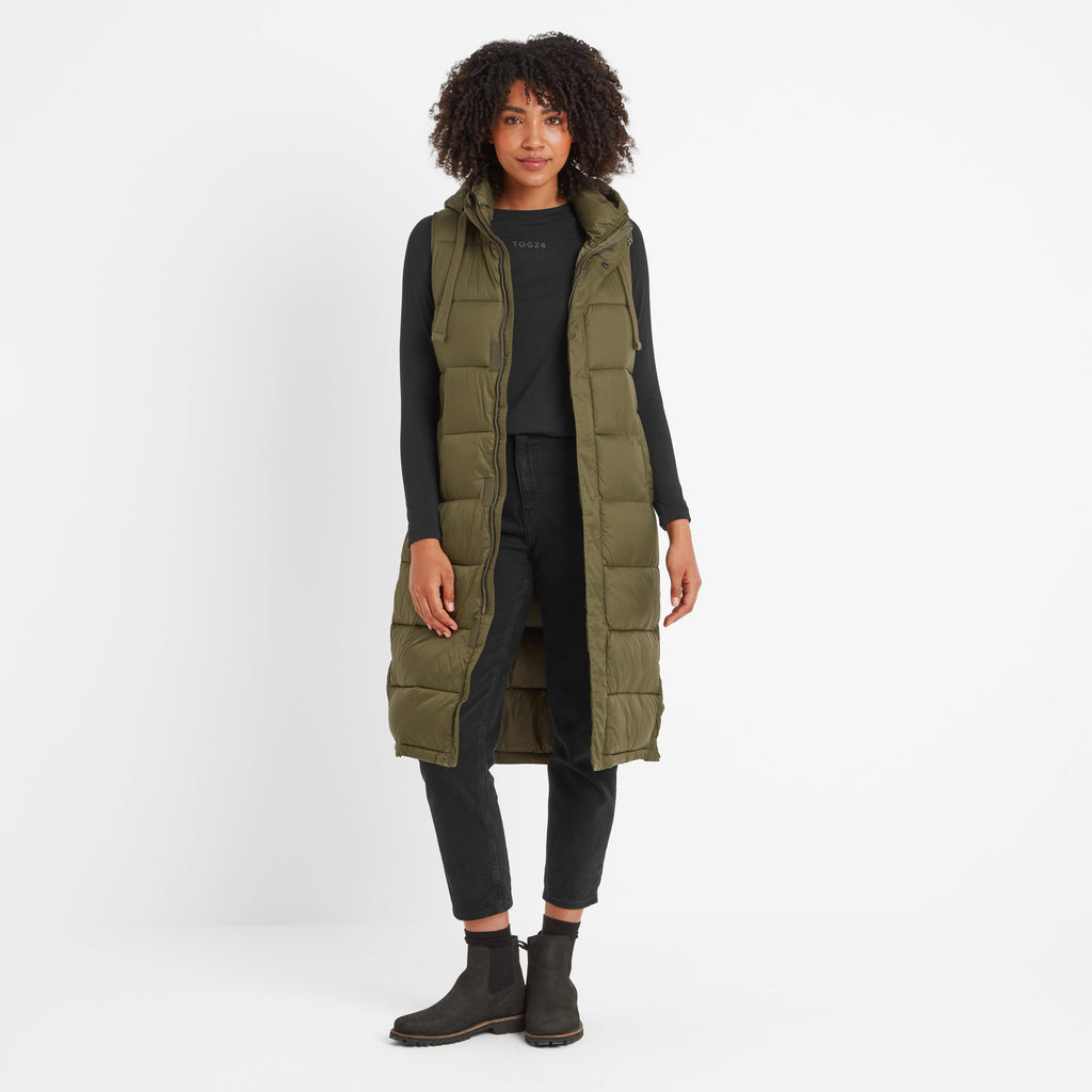 Newall Womens Long Padded Gilet - Khaki - Image 2