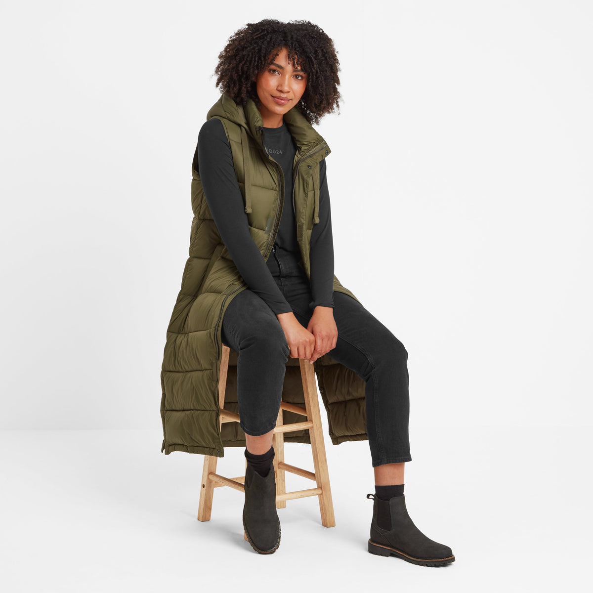 Newall Womens Long Padded Gilet - Khaki - Image 4