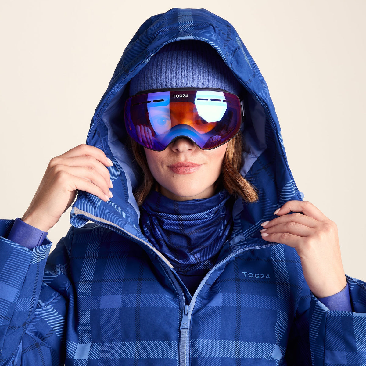 Orelle Womens Insulated Ski Jacket - Cobalt Blue Check - Image 11