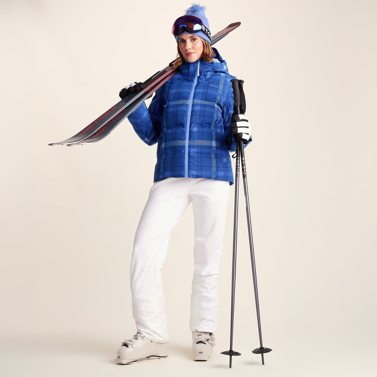 Orelle Womens Insulated Ski Jacket - Cobalt Blue Check - Image 5