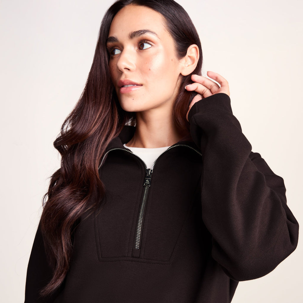 Paloma Womens Supersoft Zip Neck Sweatshirt - Chocolate Brown - Image 5