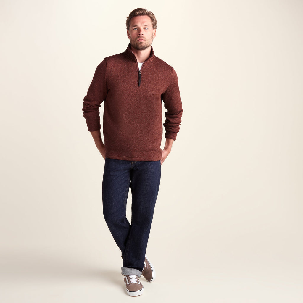 Pearson Mens Knitlook Quarter Zip Fleece - Burnt Caramel - Image 2