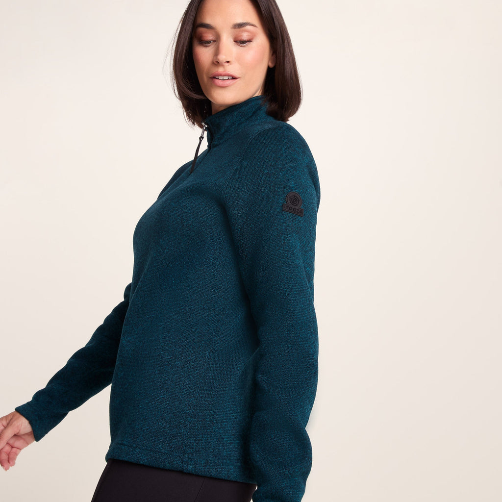 Pearson Womens Knitlook Quarter Zip Fleece - Deep Teal Marl - Image 2