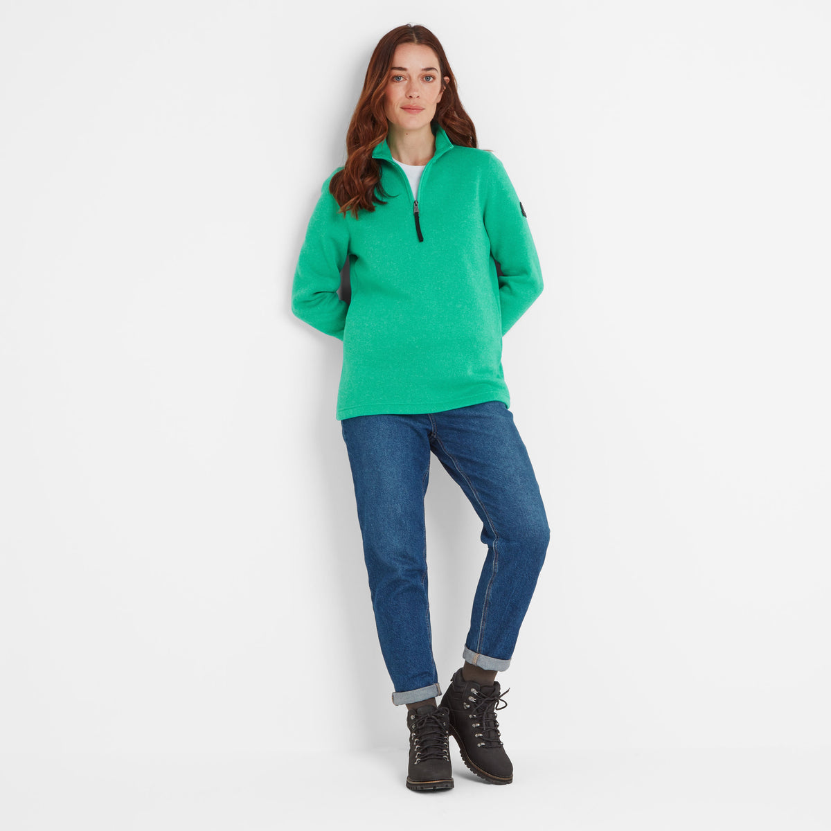 Pearson Womens Knitlook Quarter Zip Fleece - Jade Marl - Image 2