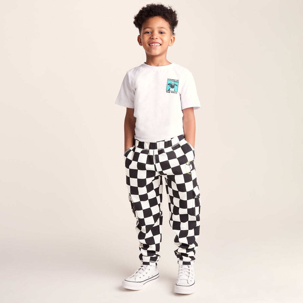 Polypay Kids Shaun the Sheep Sweat Pant - Black Woolly Checkerboard - Image 6