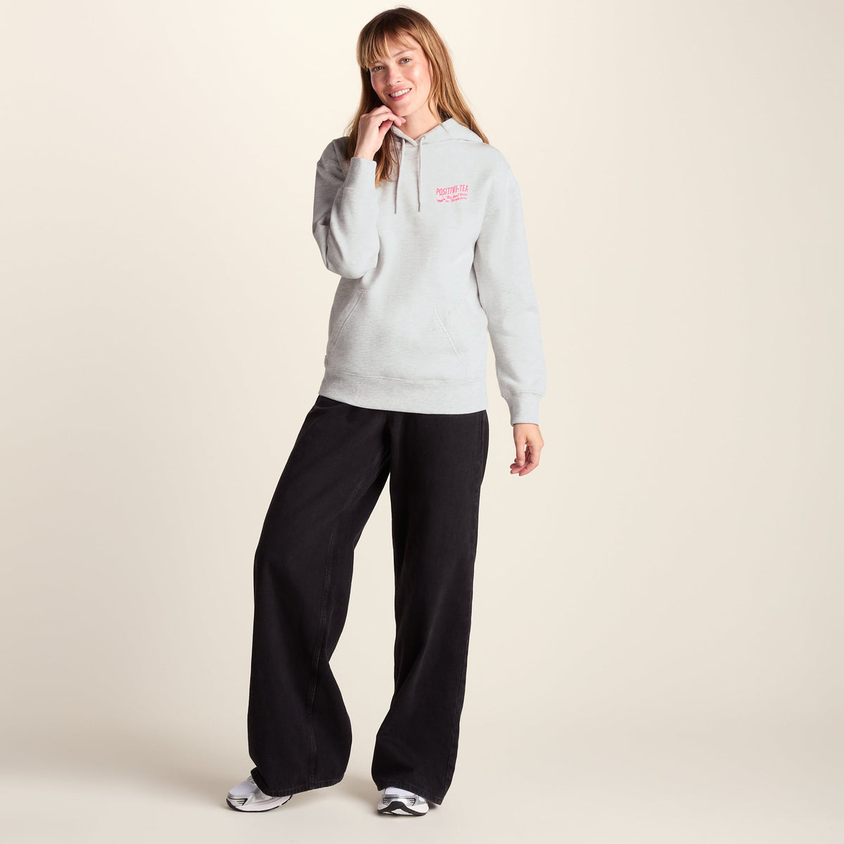 Positivity Womens Supersoft Heavyweight Graphic Print Hoodie - Ice Grey Melange - Image 2