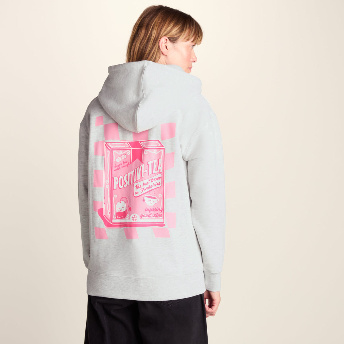 Positivity Womens Supersoft Heavyweight Graphic Print Hoodie - Ice Grey Melange - Image 3