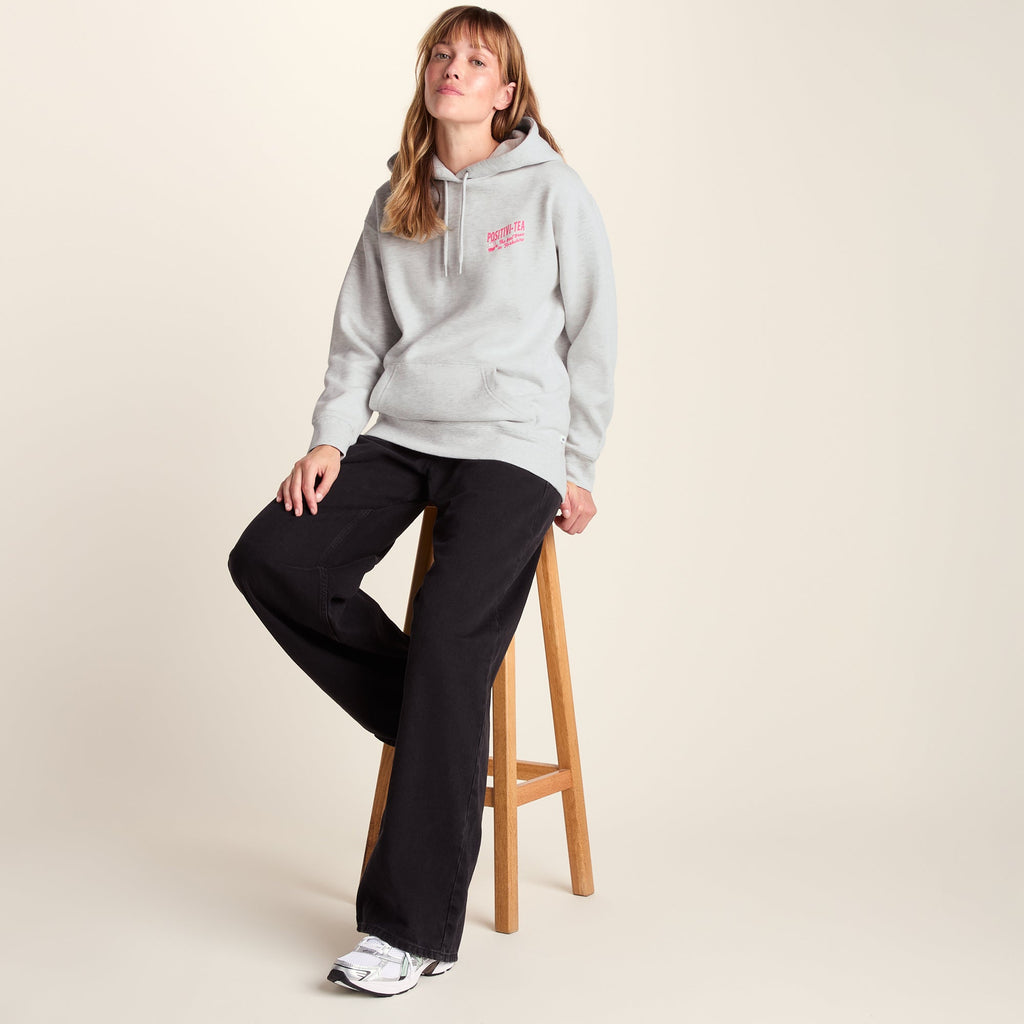 Positivity Womens Supersoft Heavyweight Graphic Print Hoodie - Ice Grey Melange - Image 4