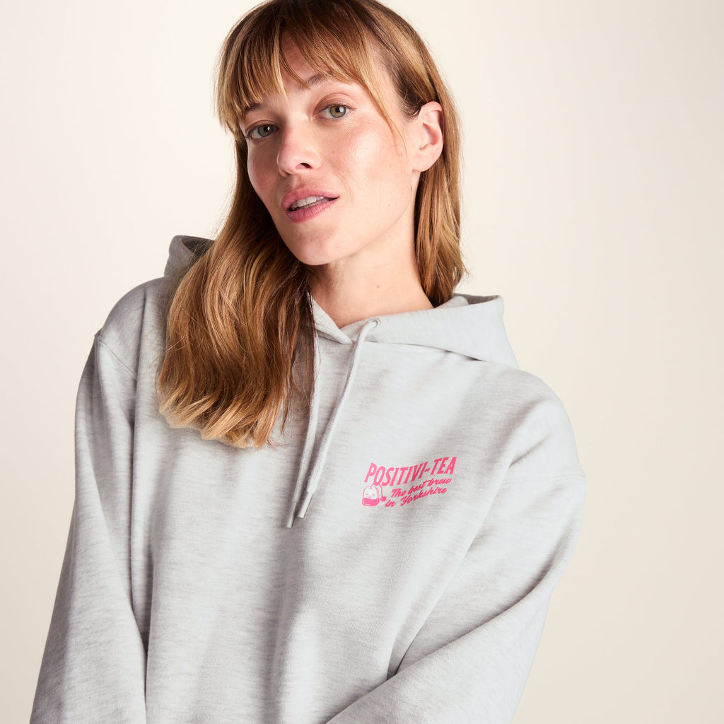 Positivity Womens Supersoft Heavyweight Graphic Print Hoodie - Ice Grey Melange - Image 5