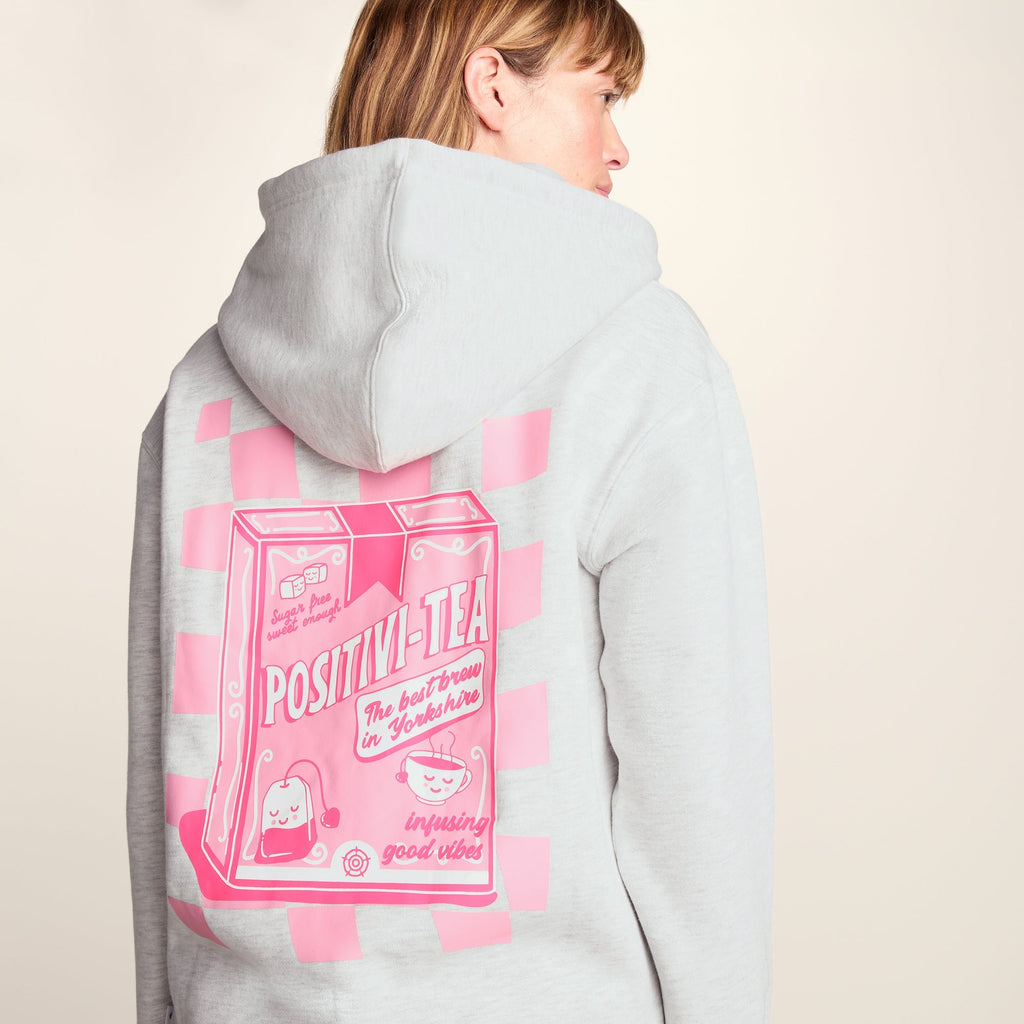 Positivity Womens Supersoft Heavyweight Graphic Print Hoodie - Ice Grey Melange - Image 6