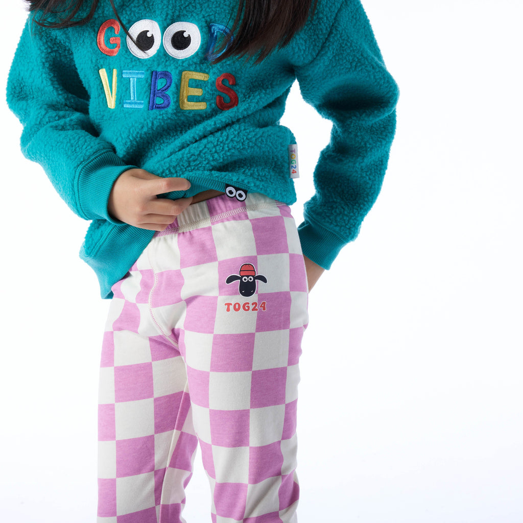 Racka Kids Shaun the Sheep Legging - Pink Woolly Checkerboard - Image 2