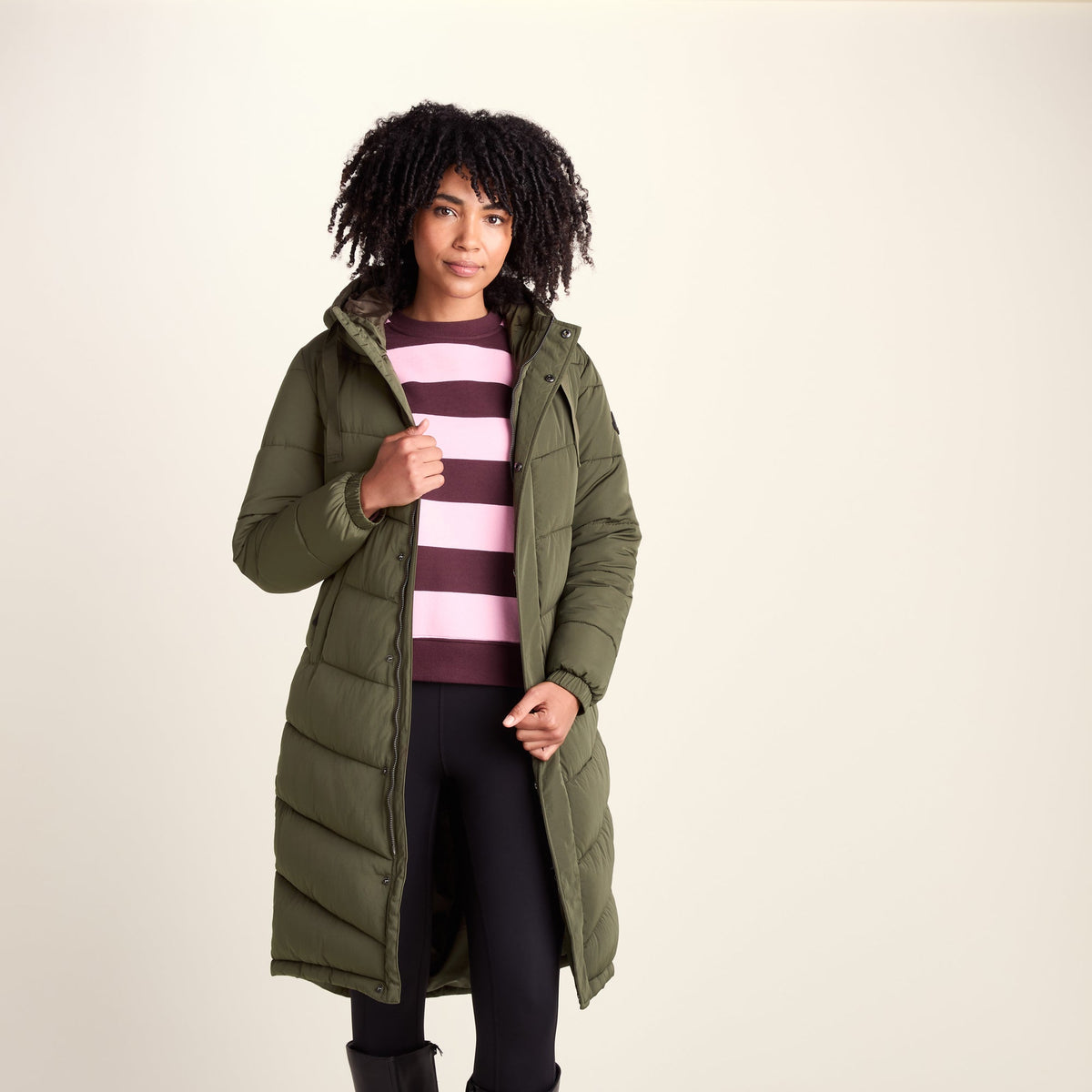 Raleigh Womens Long Insulated Jacket - Khaki - Image 3