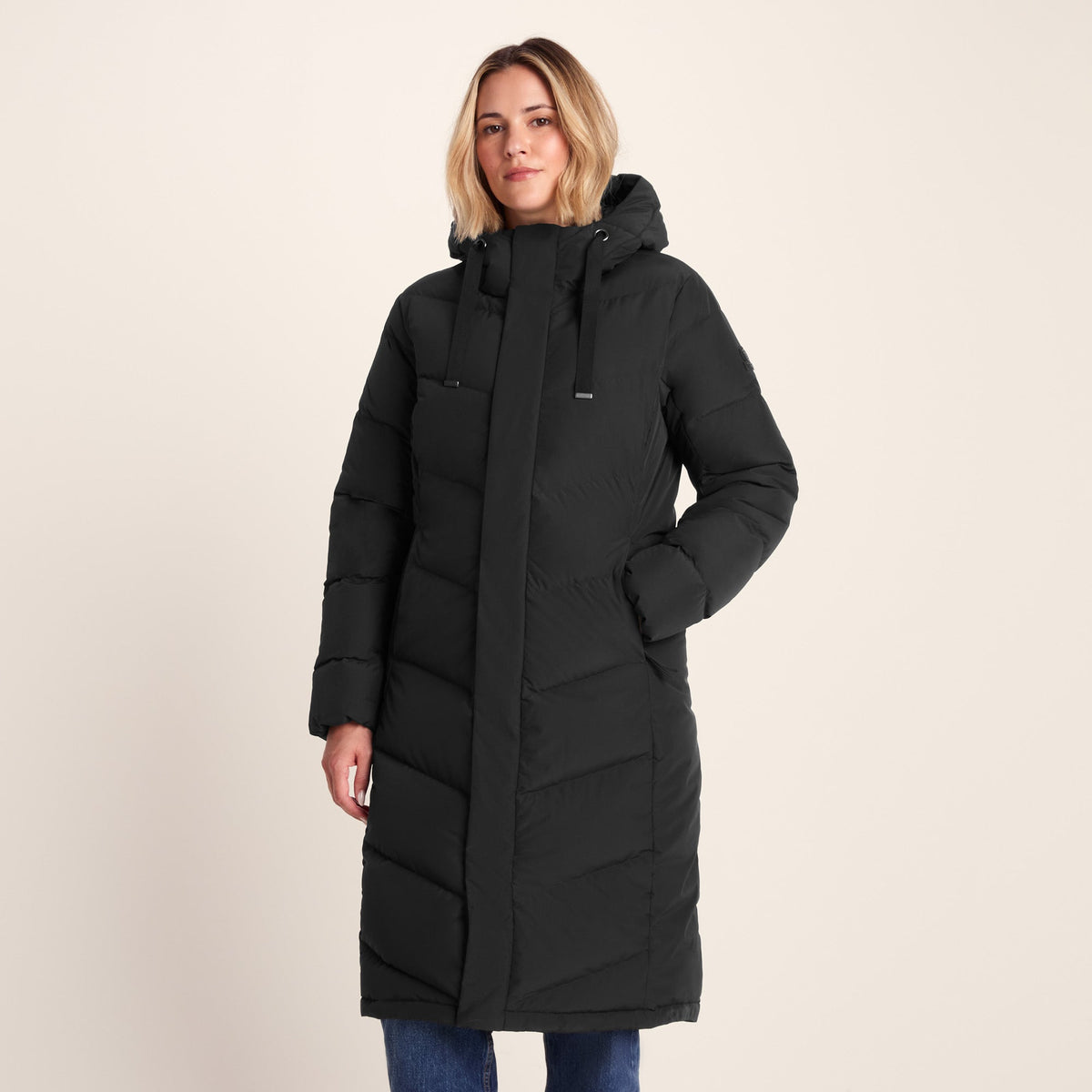 Raleigh Luxe Womens Long Shower Resistant Down Insulated Jacket - Black - Image 3