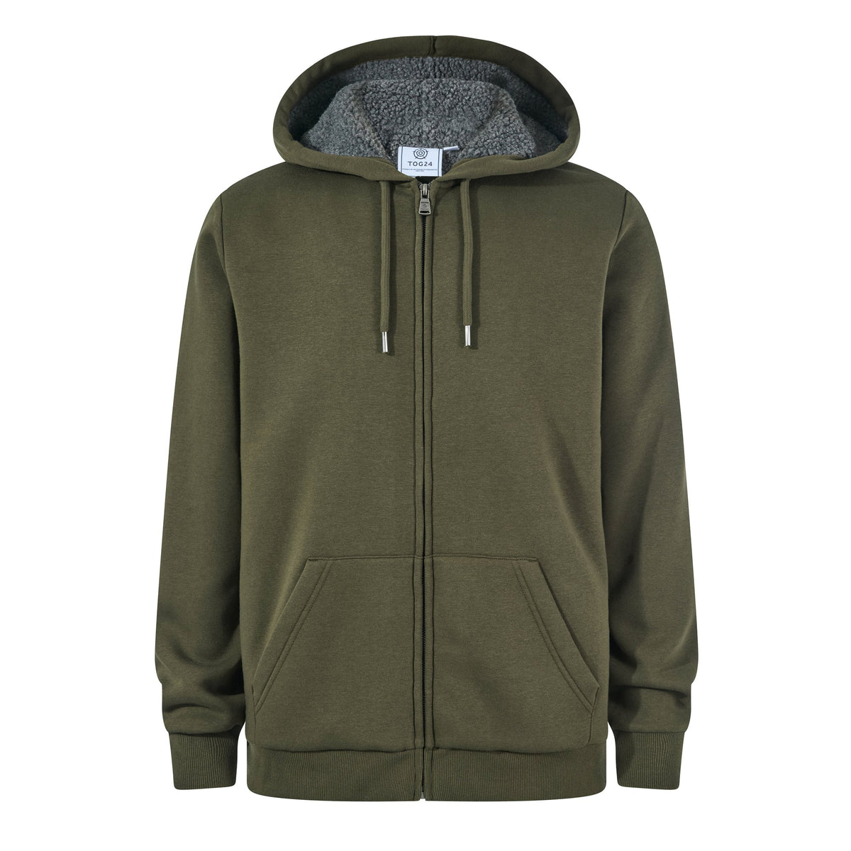 Ramsey Mens Supersoft Sherpa Lined Zip Hoodie - Khaki - Image 6
