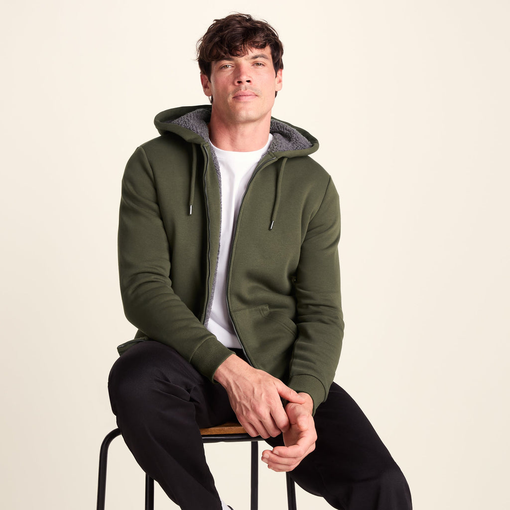 Ramsey Mens Supersoft Sherpa Lined Zip Hoodie - Khaki - Image 4