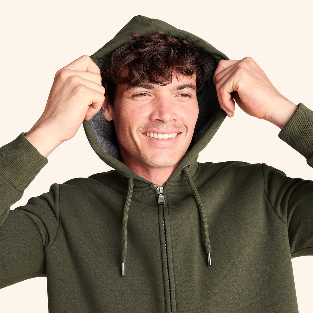 Ramsey Mens Supersoft Sherpa Lined Zip Hoodie - Khaki - Image 5