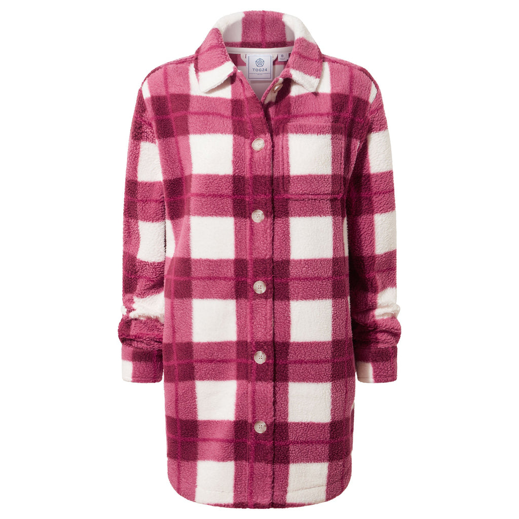 Sally Womens Sherpa Fleece Shacket - Burgundy Check - Image 10