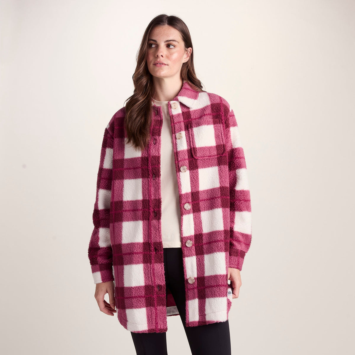 Sally Womens Sherpa Fleece Shacket - Burgundy Check - Image 7