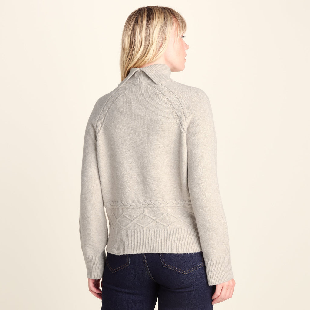 Serena Womens Cable Knit Roll Neck Jumper - Light Beige Melange - Image 4