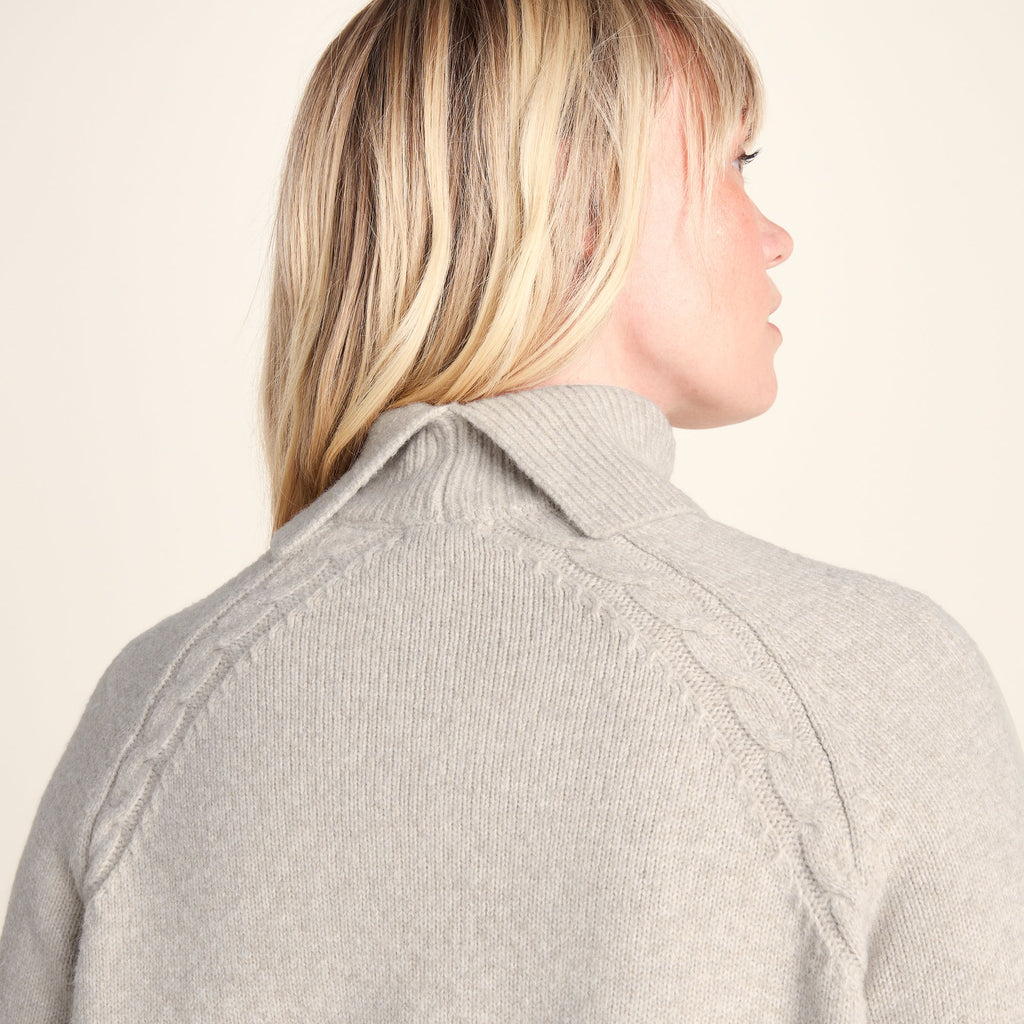 Serena Womens Cable Knit Roll Neck Jumper - Light Beige Melange - Image 7