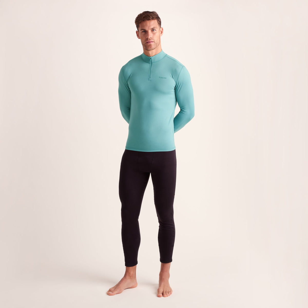 Snowdon Mens Thermal Quarter Zip Base Layer - Steel Teal - Image 3