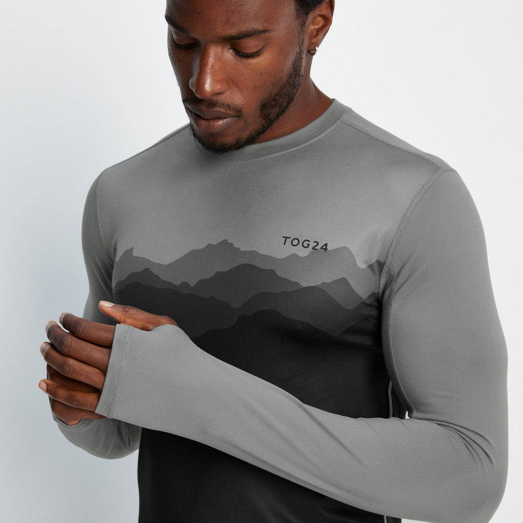 Snowdon Mens Thermal Crew Neck Base Layer - Grey Mountain Print - Image 5