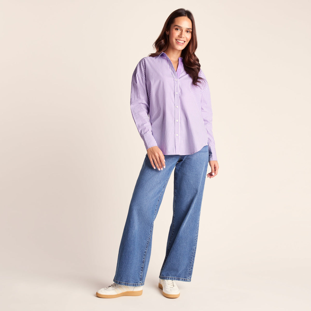 Sofia Womens Long Sleeve Oversized Shirt - Lilac Blossom - Image 3