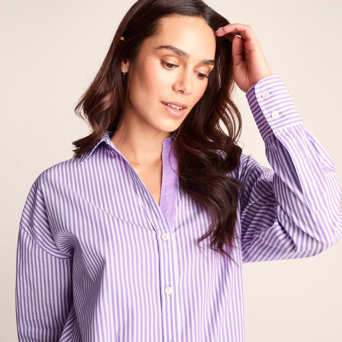 Sofia Womens Long Sleeve Oversized Shirt - Lilac Blossom - Image 6